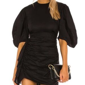 RHODE Womens Pia Black Ruched Slim Fit Puff Sleeve Mini Dress 2